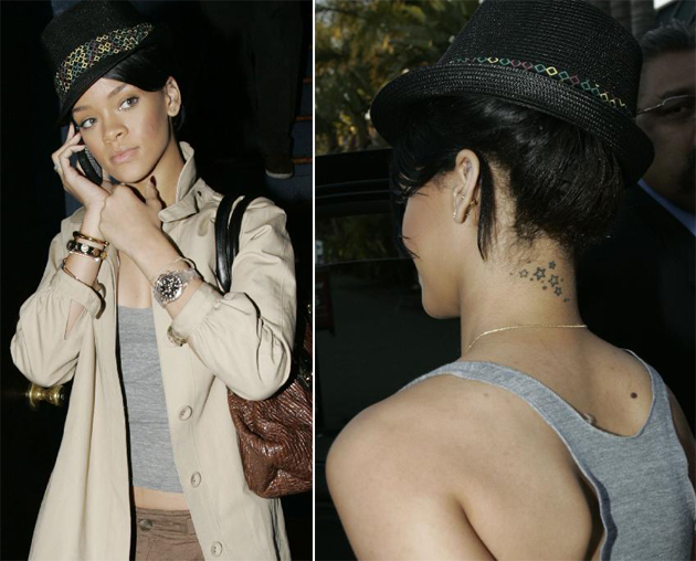 Here's an example picture of Rihanna's tattoo. star tattoo